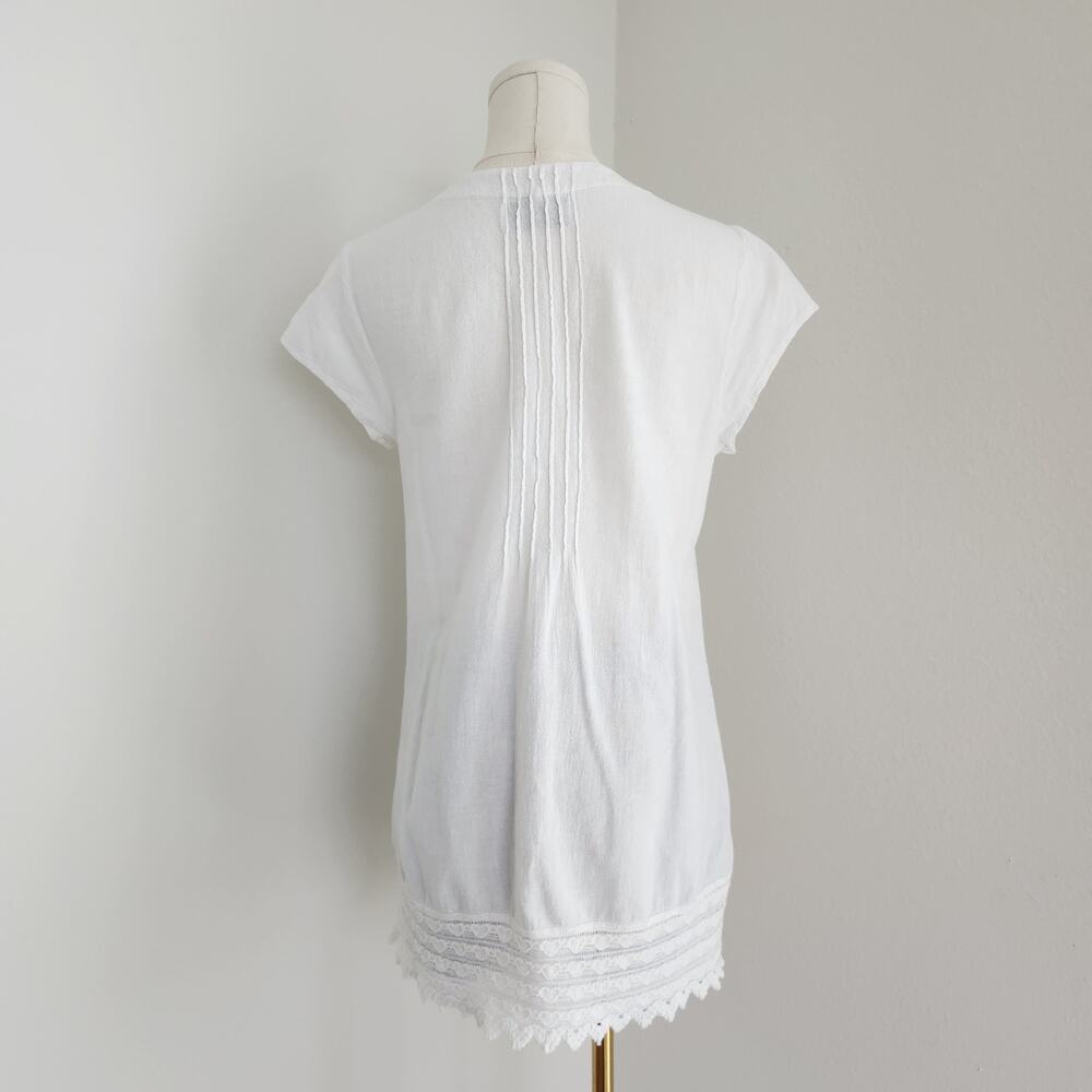Vintage 90s White Cotton Tunic Blouse Crochet Heart Trim Cottagecore Boho XS S - Picture 4 of 6